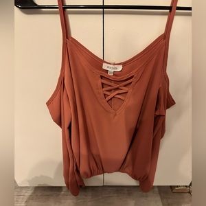 Off the shoulder coral blouse long sleeve